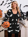 Orangefarbener 70er Halloween Cardigan mit Fledermaus und Mond