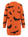 Orangefarbener 70er Halloween Cardigan mit Fledermaus und Mond