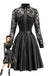 Schwarzes 80er Leder-Kleid mit Langarm und Spitze