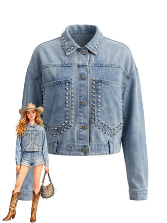 Hellblaue 70er Jeans-Jacke mit Tasche