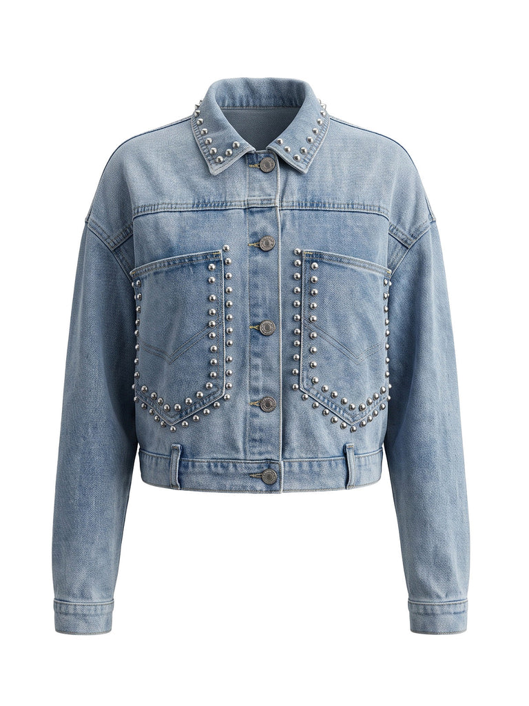 Hellblaue 70er Jeans-Jacke mit Tasche