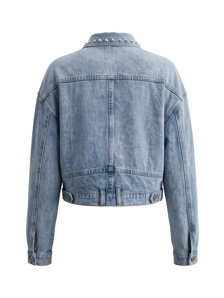 Hellblaue 70er Jeans-Jacke mit Tasche