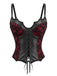 70er Gothic Kunstleder-Korsett-Top mit floraler Spitze und Schnürung