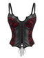 70er Gothic Kunstleder-Korsett-Top mit floraler Spitze und Schnürung