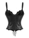 70er Gothic Kunstleder-Korsett-Top mit floraler Spitze und Schnürung