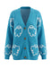 70er Halloween-Strick-Cardigan mit Geister-Print und Knopfleiste