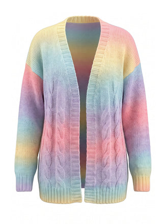 80er Zopfstrickjacke mit pastellfarbenem Regenbogenverlauf