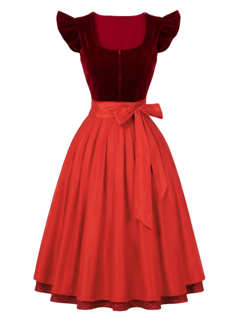 Rotes 50er Kleid & Schürze Set mit Polka-Dots