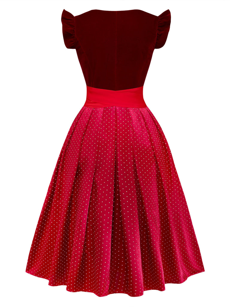 Rotes 50er Kleid & Schürze Set mit Polka-Dots