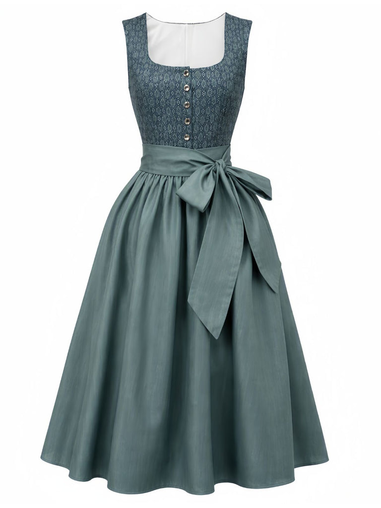 Grünes 50er Kleid & Schürze Set mit Blumen-Print