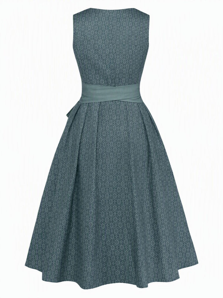 Grünes 50er Kleid & Schürze Set mit Blumen-Print