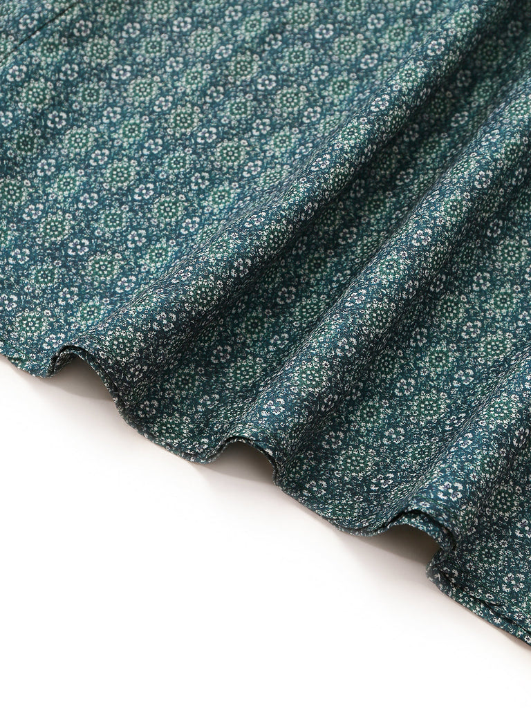Grünes 50er Kleid & Schürze Set mit Blumen-Print