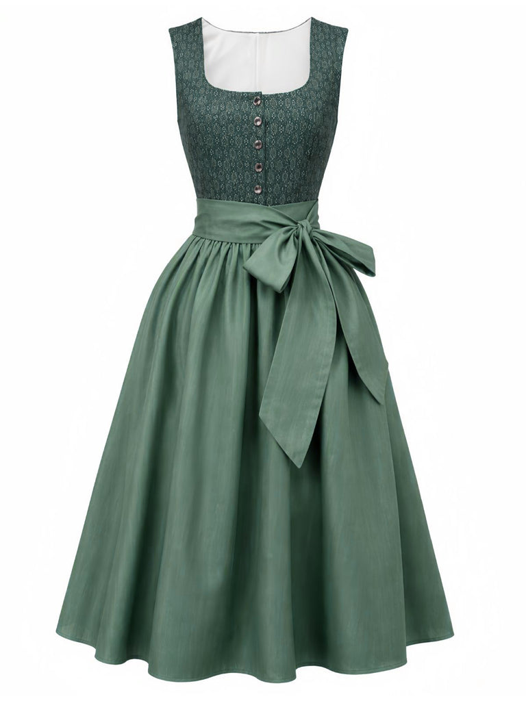 Grünes 50er Oktoberfest-Dirndl-Set mit Blumenmuster und Schürze