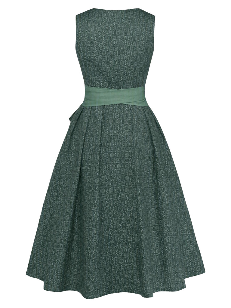 Grünes 50er Oktoberfest-Dirndl-Set mit Blumenmuster und Schürze