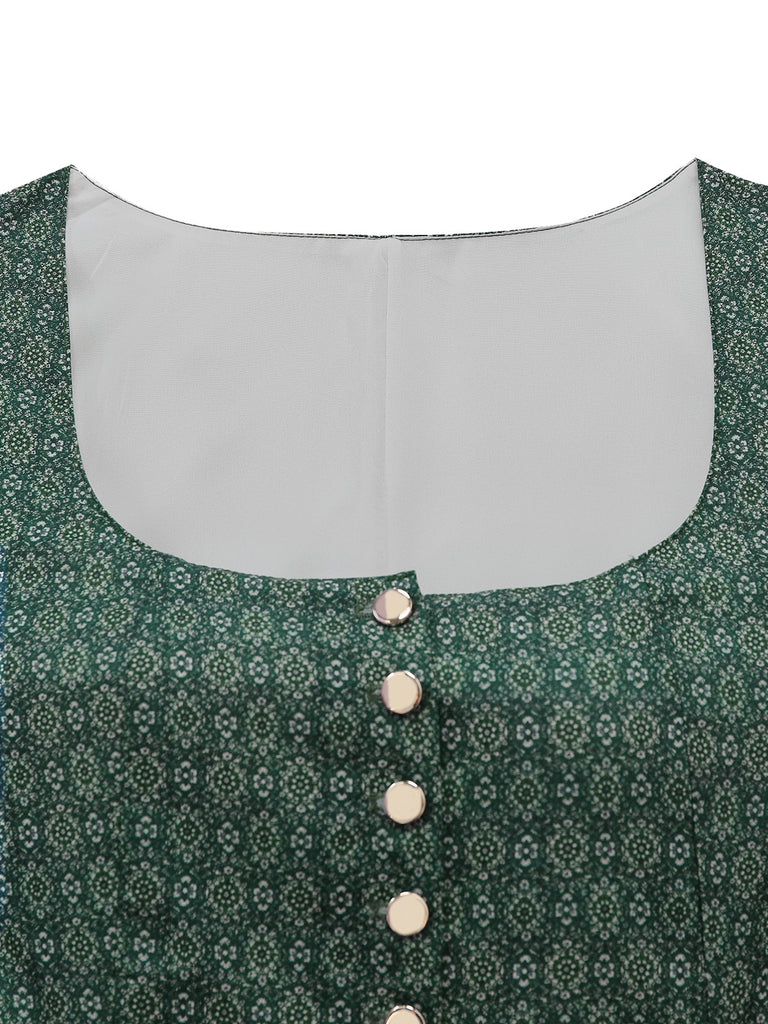 Grünes 50er Oktoberfest-Dirndl-Set mit Blumenmuster und Schürze