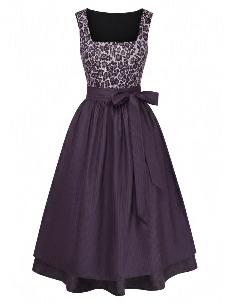 Schwarzes 50er Kleid & Schürze Set mit Leoparden-Print