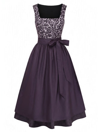 Schwarzes 50er Kleid & Schürze Set mit Leoparden-Print