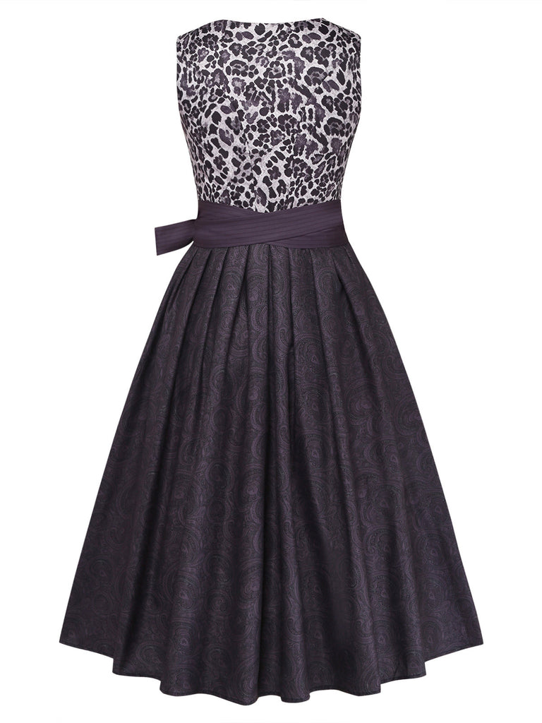 Schwarzes 50er Kleid & Schürze Set mit Leoparden-Print