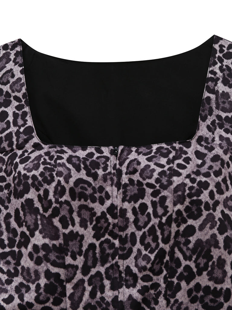 Schwarzes 50er Kleid & Schürze Set mit Leoparden-Print
