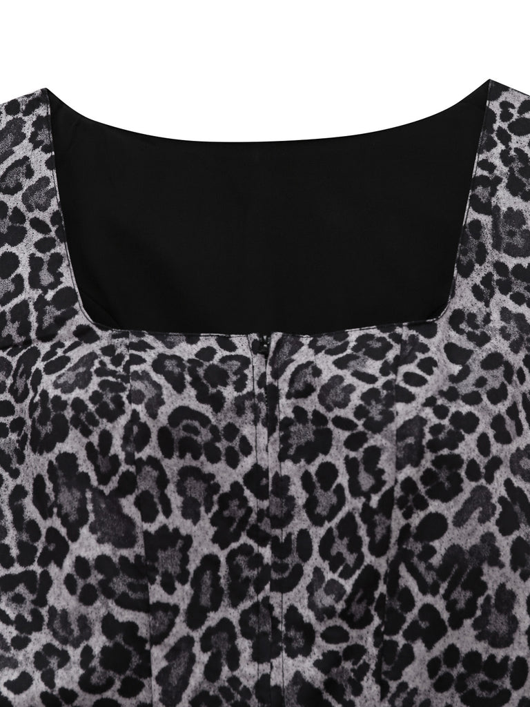 Schwarzes 50er Oktoberfest-Dirndl-Set mit Leopardenmuster und Schürze