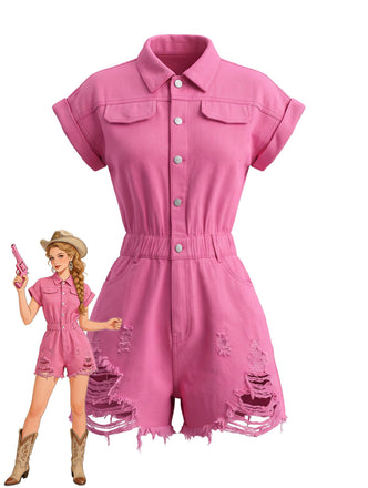 Pfirsichrosa 80er Romper mit Knopfleiste