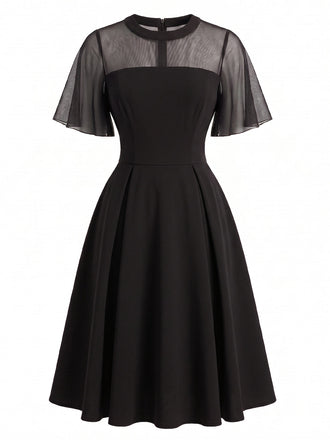 50er Netz-Swingkleid mit Flatterärmel und transparent
