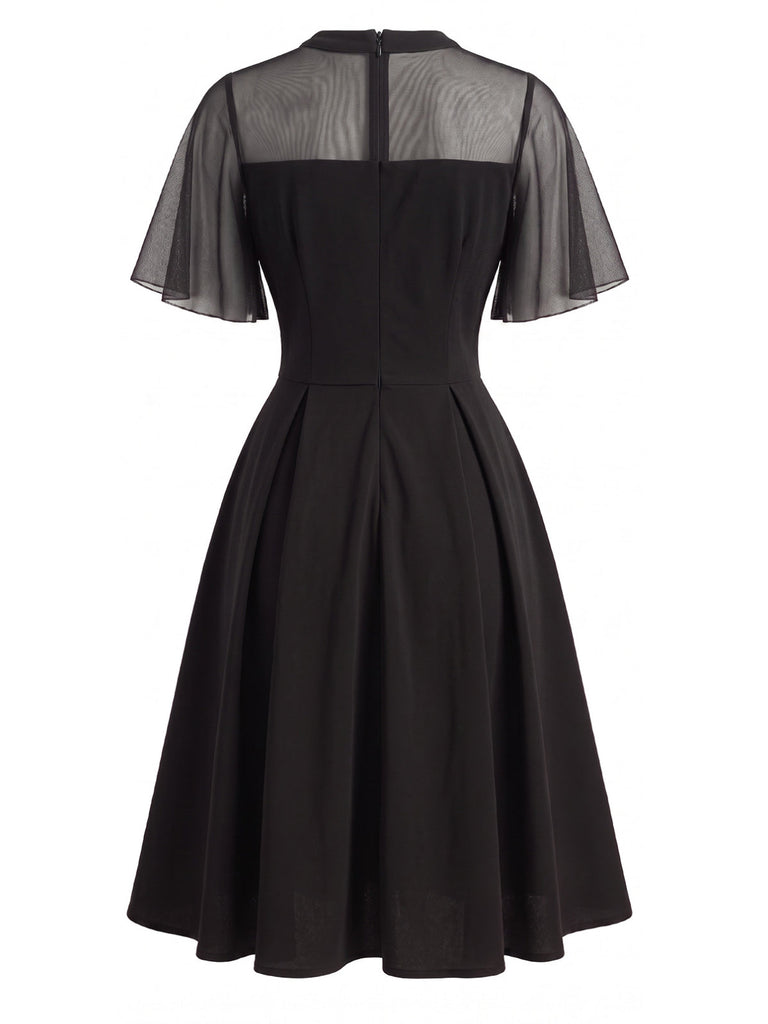 50er Netz-Swingkleid mit Flatterärmel und transparent