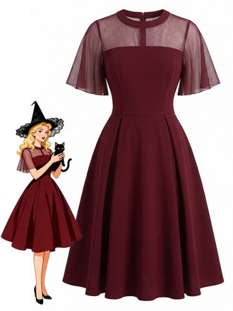 50er Netz-Swingkleid mit Flatterärmel und transparent