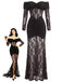 30er schulterfreies Maxikleid mit Raffung und Spitze