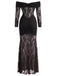 30er Spitzen-Maxikleid mit Carmen-Ausschnitt und Raffung