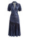 70er Metallic-Plisseekleid mit tiefem V-Ausschnitt und kurzen Ärmeln
