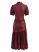 70er Metallic-Plisseekleid mit tiefem V-Ausschnitt und kurzen Ärmeln