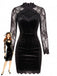 Schwarzes 60er Samt-Bodyconkleid mit Spitzenärmeln und Cut-out