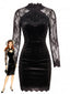 Schwarzes 60er Samt-Bodyconkleid mit Spitzenärmeln und Cut-out