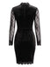 Schwarzes 60er Samt-Bodyconkleid mit Spitzenärmeln und Cut-out