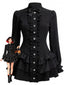 Schwarzes 60er Minikleid mit Stehkragen und Stufenrüschen
