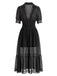 Schwarzes 40er Midikleid mit Spitze und Knopfleiste