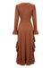 Braunes 40er Kleid mit V-Ausschnitt und asymmetrischem Rüschensaum