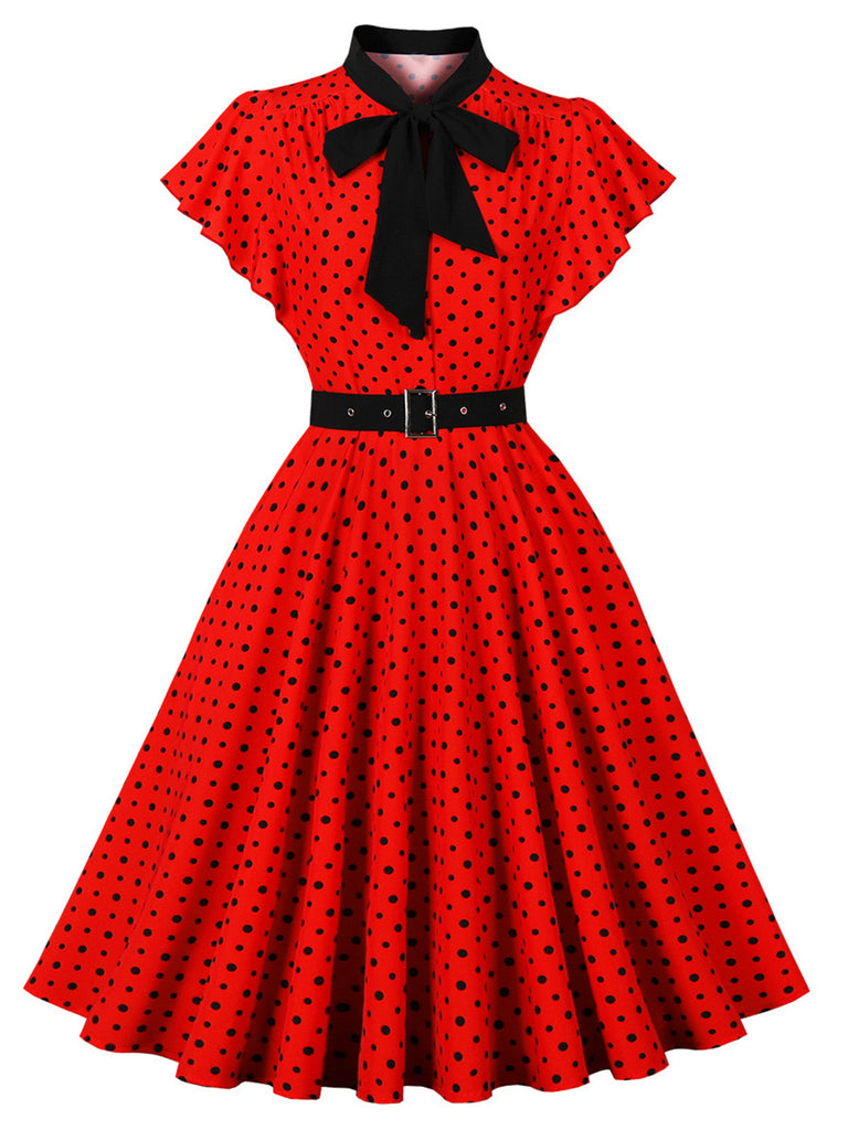 50er Swingkleid mit Polka-Dots und Rüschen