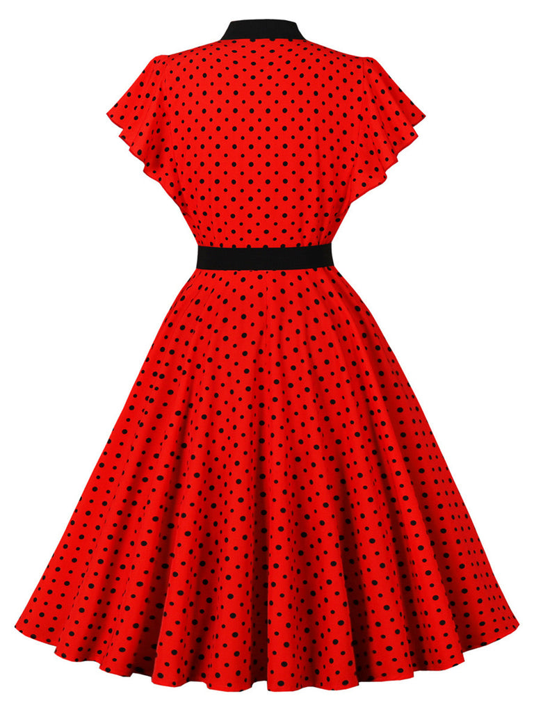 50er Swingkleid mit Polka-Dots und Rüschen