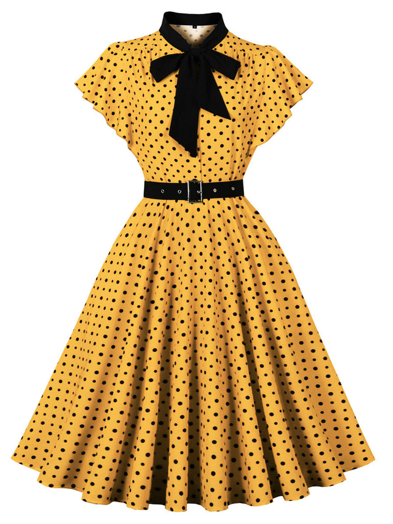 50er Swingkleid mit Polka-Dots und Rüschen