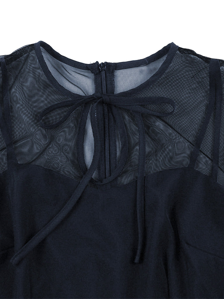 50er Netz-Ärmelloses Kleid mit Bindeband und Keyhole