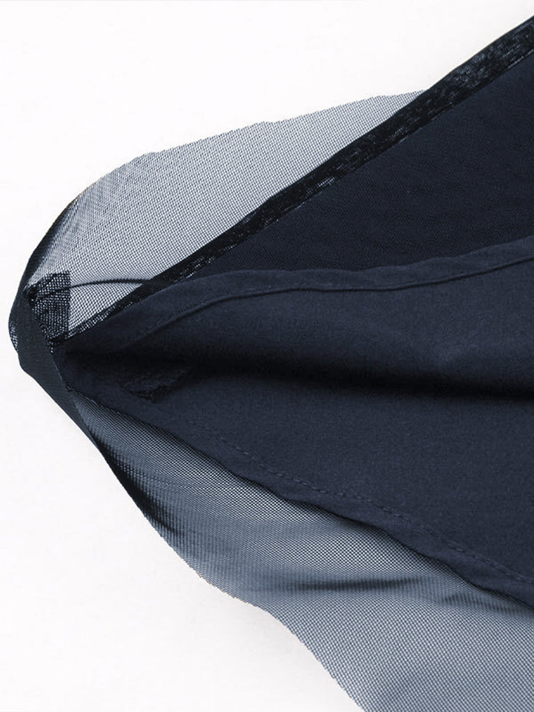 50er Netz-Ärmelloses Kleid mit Bindeband und Keyhole