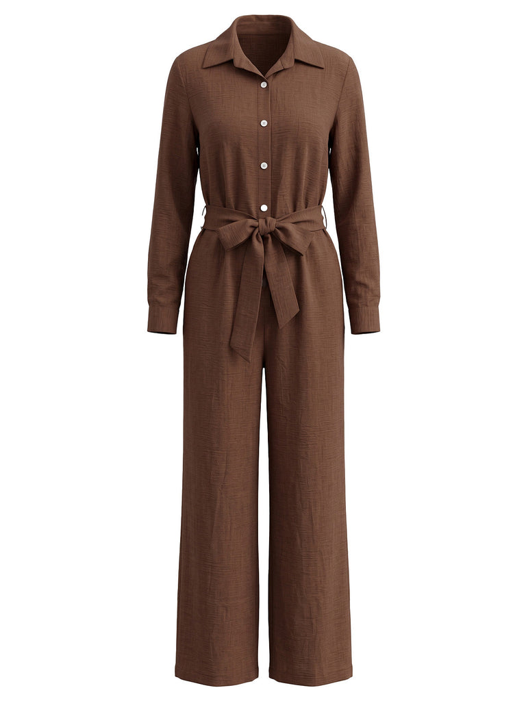 30er Knopf-Jumpsuit mit Reverskragen und weitem Bein