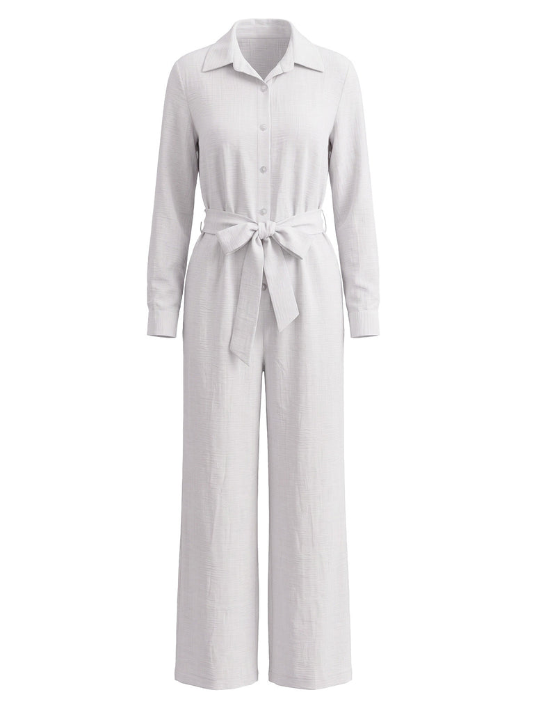 30er Knopf-Jumpsuit mit Reverskragen und weitem Bein