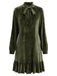 Dunkelgrünes 70er Samt-Minikleid mit Schleife und Rüschen