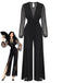 Schwarzer 30er Jumpsuit mit transparenten Ballonärmeln und Schlitz