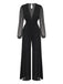 Schwarzer 30er Jumpsuit mit transparenten Ballonärmeln und Schlitz