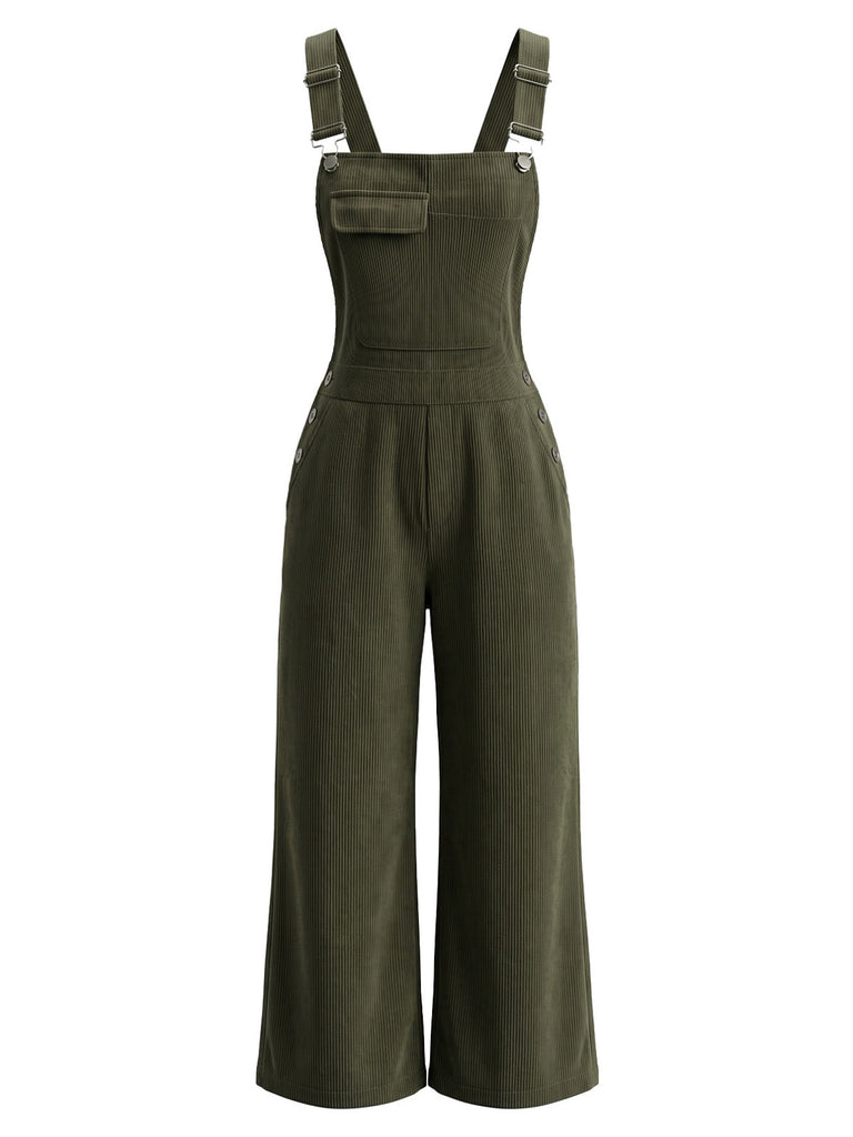 30er Cord-Latzjumpsuit mit Taschen und weitem Bein