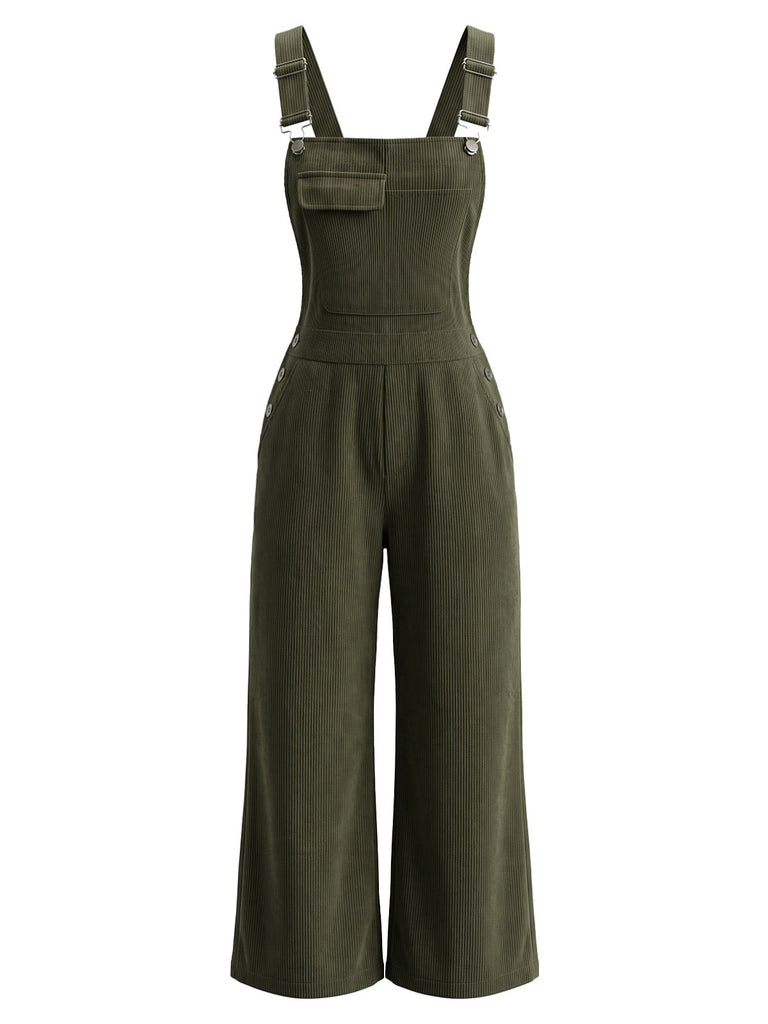 30er Cord-Latzjumpsuit mit Taschen und weitem Bein